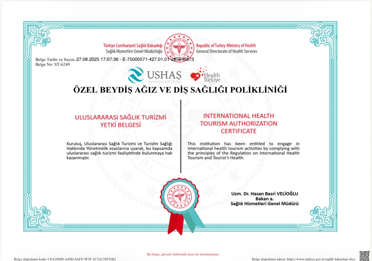 Beydiş Sağlık Turizmi Yetki Belgesi